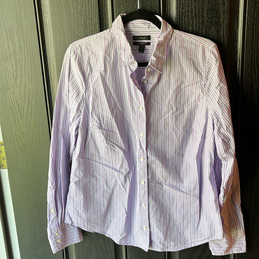 J.Crew light purple striped perfect fit button up top, size 12